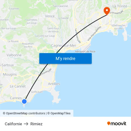 Californie to Rimiez map