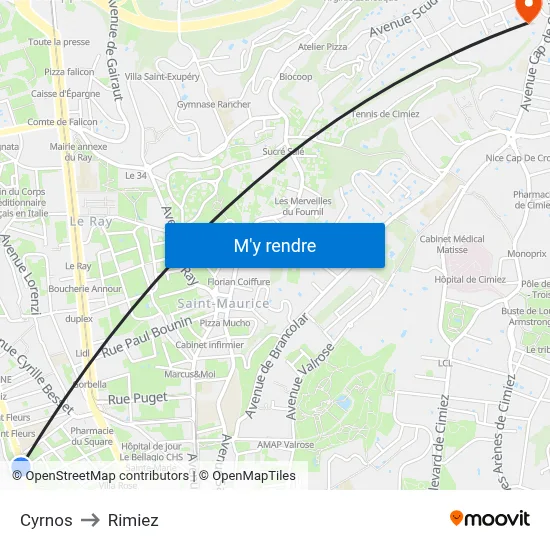 Cyrnos to Rimiez map