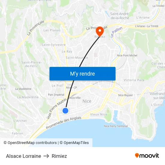 Alsace Lorraine to Rimiez map