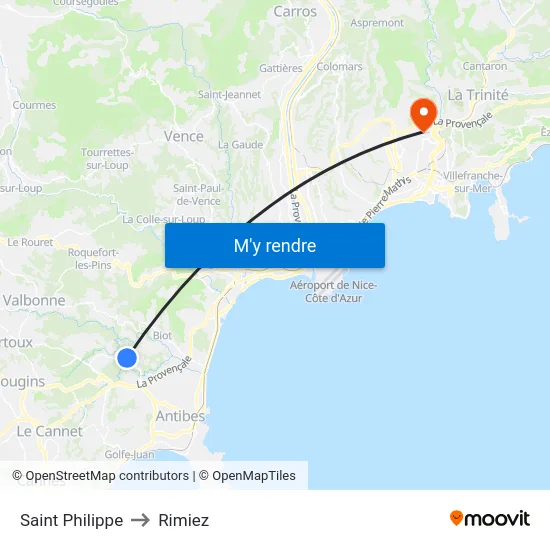 Saint Philippe to Rimiez map