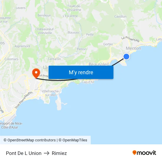 Pont De L Union to Rimiez map