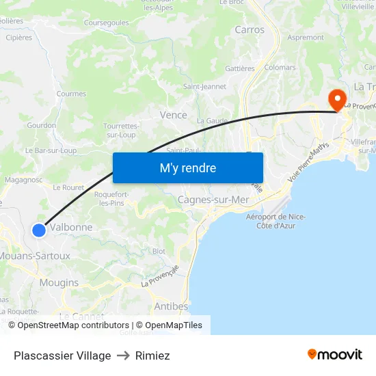Plascassier Village to Rimiez map