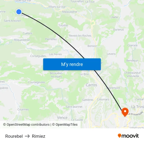 Rourebel to Rimiez map