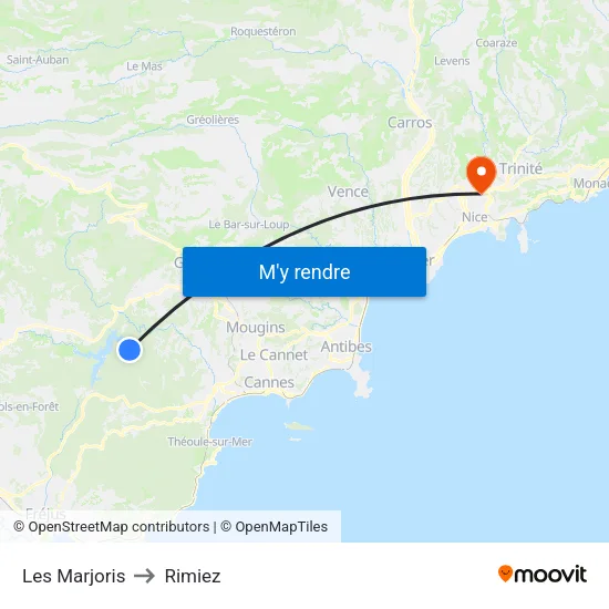 Les Marjoris to Rimiez map