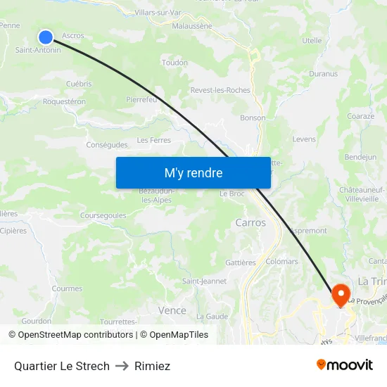 Quartier Le Strech to Rimiez map