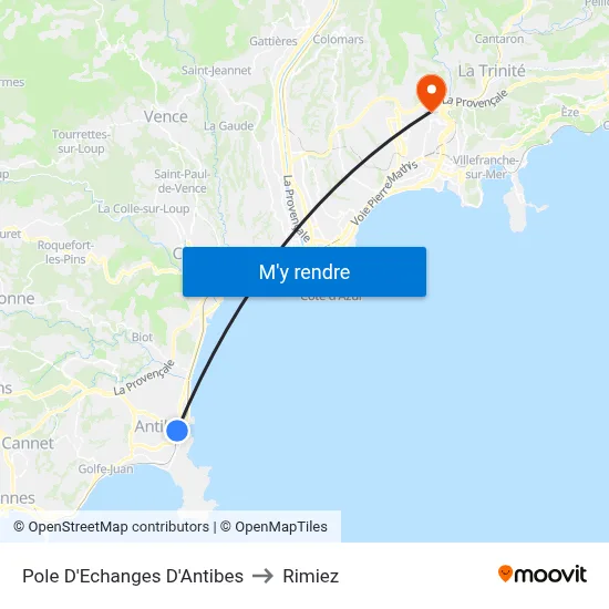 Pole D'Echanges D'Antibes to Rimiez map