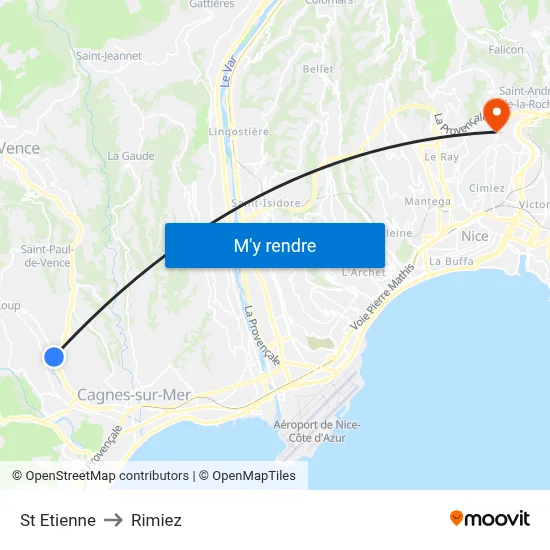 St Etienne to Rimiez map