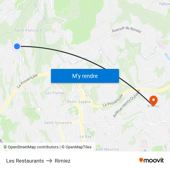 Les Restaurants to Rimiez map