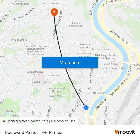 Boulevard Pasteur to Rimiez map