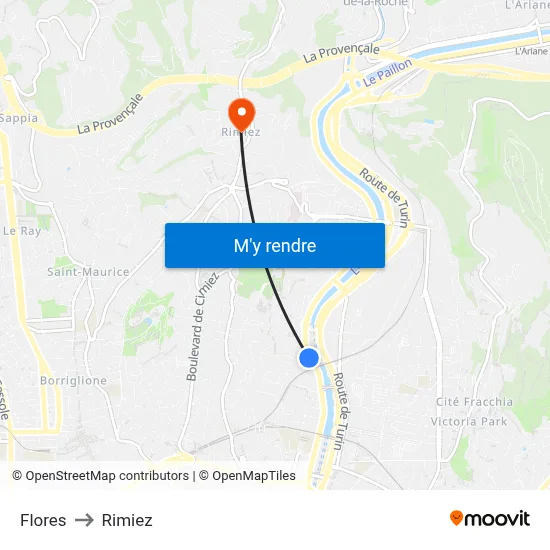 Flores to Rimiez map