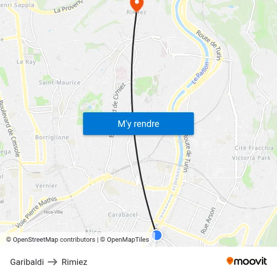 Garibaldi to Rimiez map