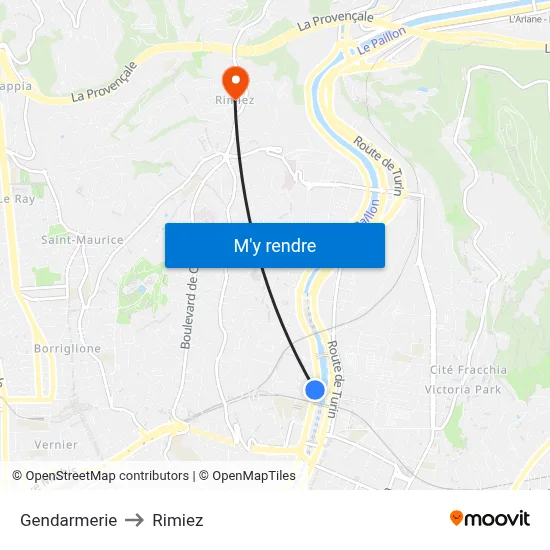 Gendarmerie to Rimiez map