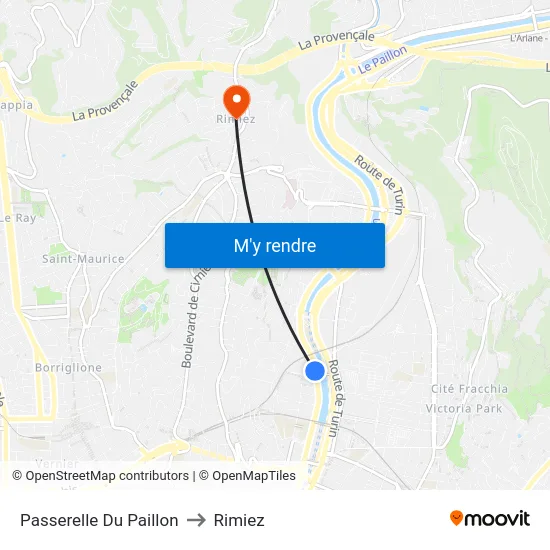 Passerelle Du Paillon to Rimiez map