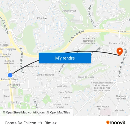 Comte De Falicon to Rimiez map