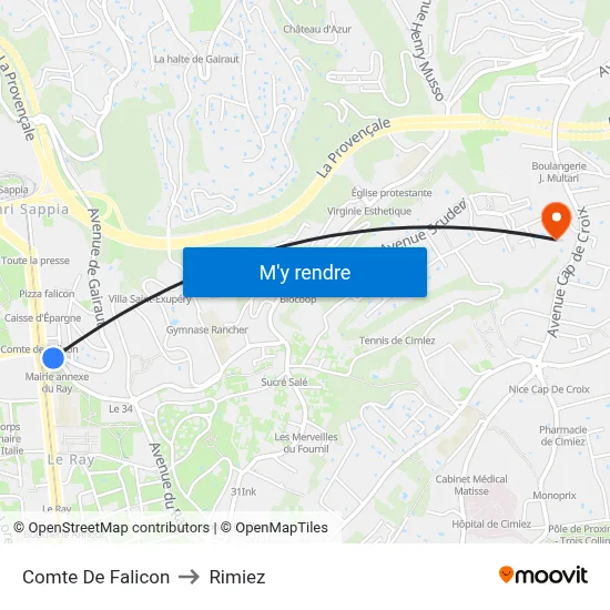 Comte De Falicon to Rimiez map