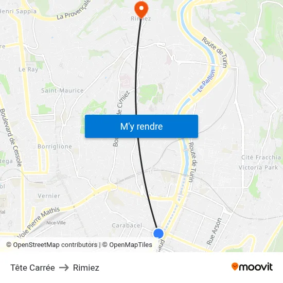 Tête Carrée to Rimiez map
