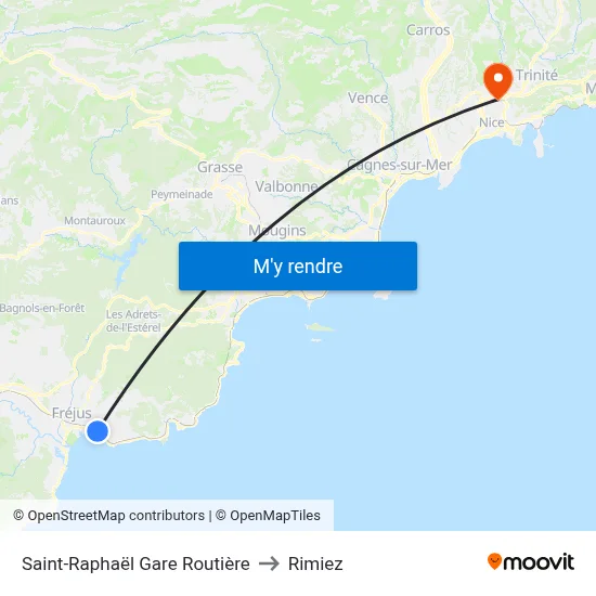 Saint-Raphaël Gare Routière to Rimiez map