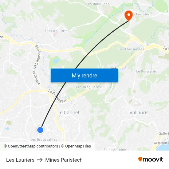Les Lauriers to Mines Paristech map