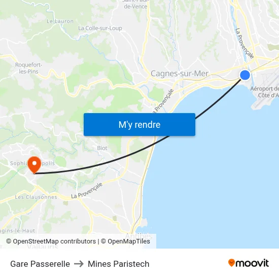 Gare Passerelle to Mines Paristech map