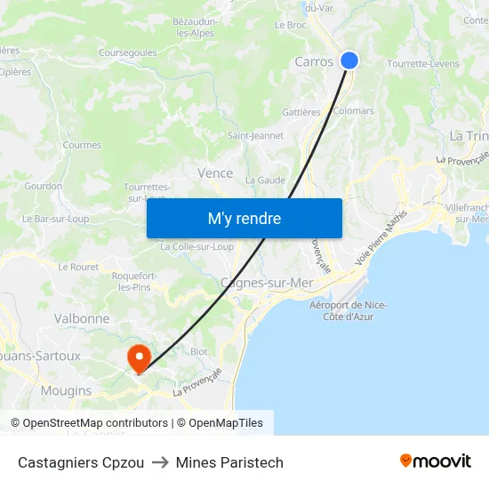 Castagniers Cpzou to Mines Paristech map