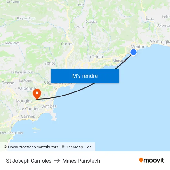 St Joseph Carnoles to Mines Paristech map