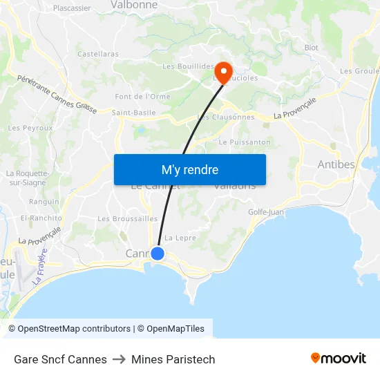 Gare Sncf Cannes to Mines Paristech map