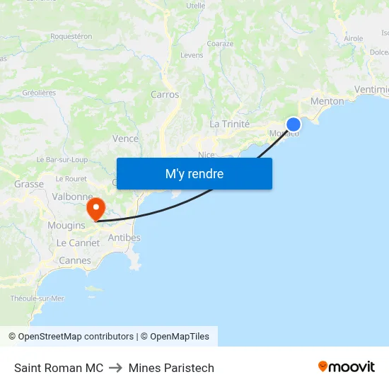Saint Roman MC to Mines Paristech map