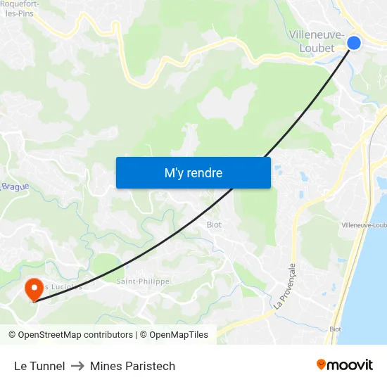 Le Tunnel to Mines Paristech map