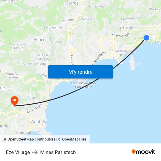 Eze Village to Mines Paristech map