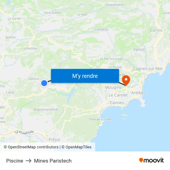 Piscine to Mines Paristech map