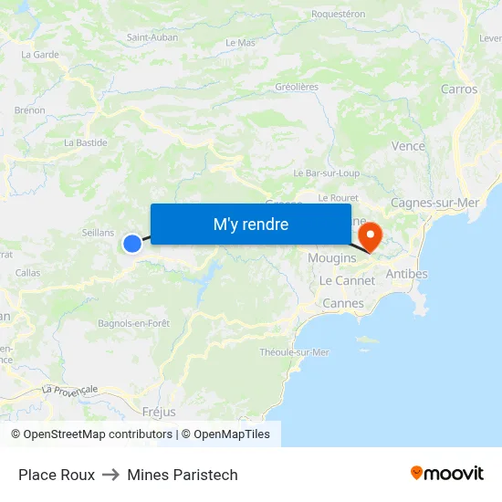 Place Roux to Mines Paristech map