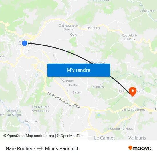 Gare Routiere to Mines Paristech map