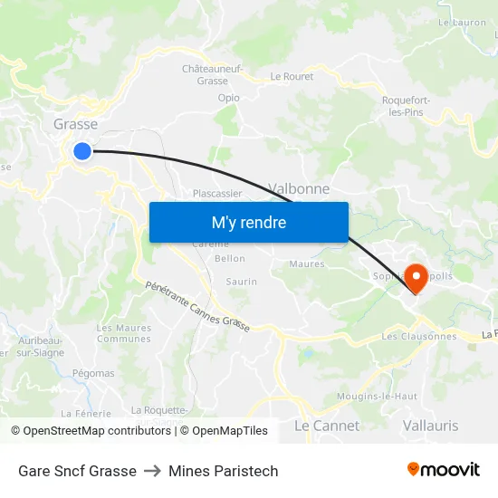 Gare Sncf Grasse to Mines Paristech map