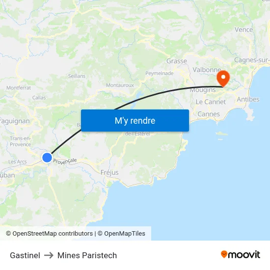 Gastinel to Mines Paristech map