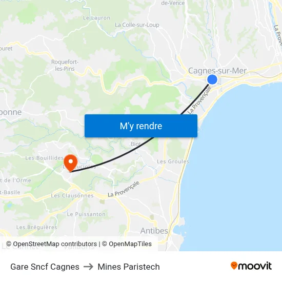 Gare Sncf Cagnes to Mines Paristech map
