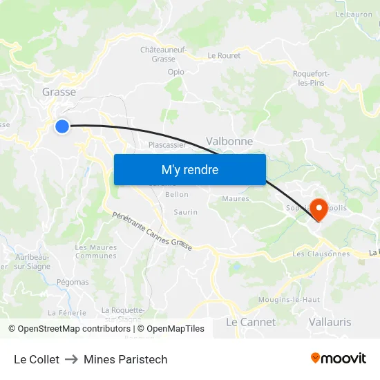 Le Collet to Mines Paristech map
