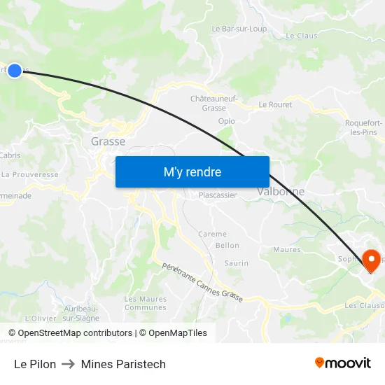 Le Pilon to Mines Paristech map