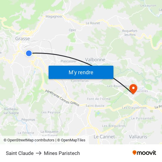Saint Claude to Mines Paristech map