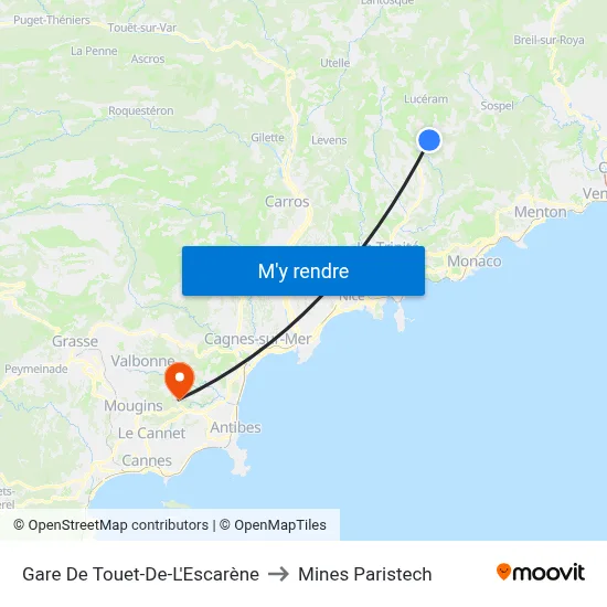 Gare De Touet-De-L'Escarène to Mines Paristech map