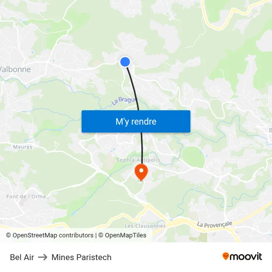 Bel Air to Mines Paristech map