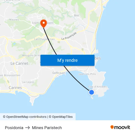 Posidonia to Mines Paristech map