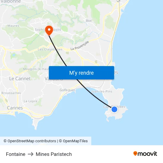 Fontaine to Mines Paristech map
