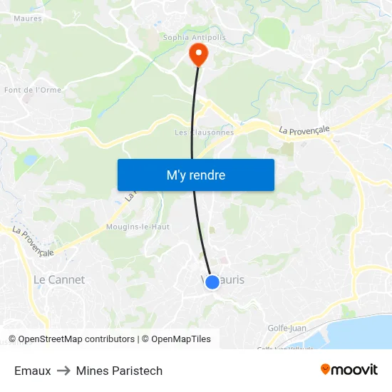 Emaux to Mines Paristech map