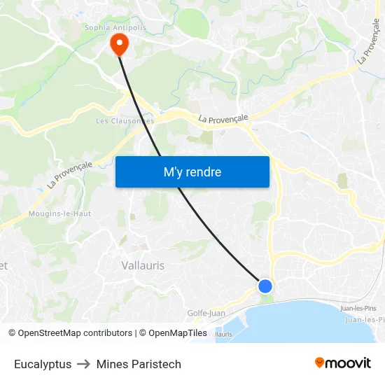 Eucalyptus to Mines Paristech map