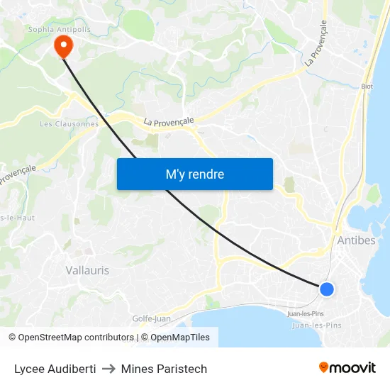 Lycee Audiberti to Mines Paristech map
