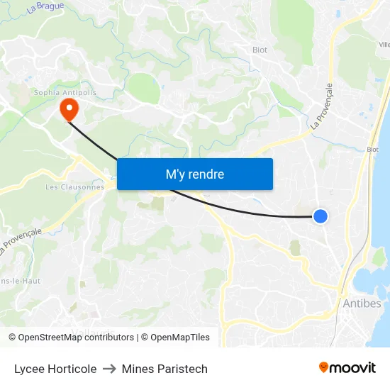 Lycee Horticole to Mines Paristech map