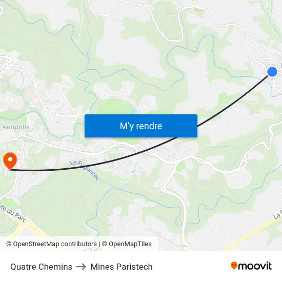 Quatre Chemins to Mines Paristech map