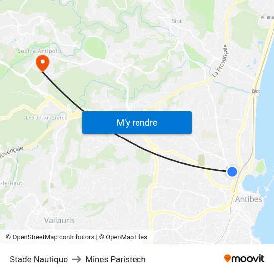 Stade Nautique to Mines Paristech map