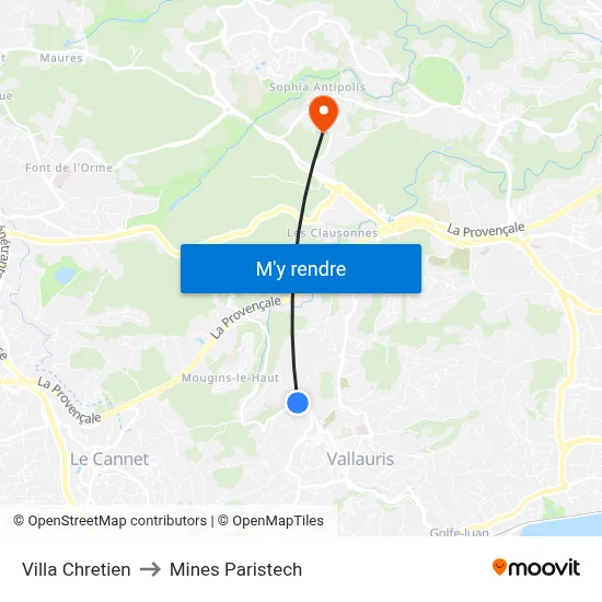 Villa Chretien to Mines Paristech map