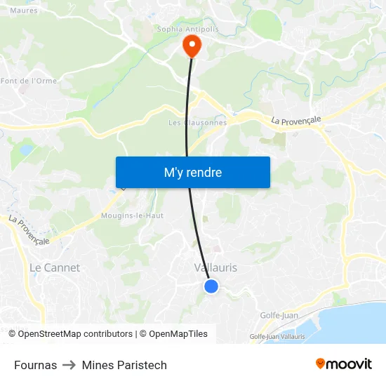 Fournas to Mines Paristech map